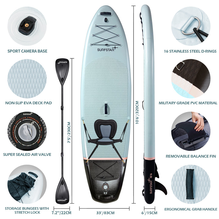 SurfStar 10'6" Advanced Star Paddle Board iSUP High-Quality Non-Slip Material With Detachable Kayak Seat