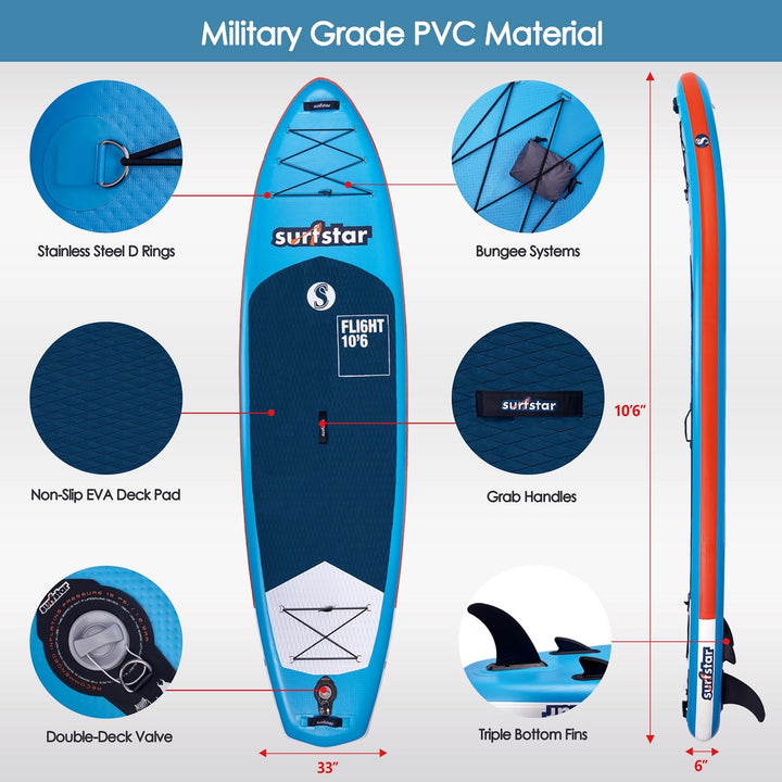 SurfStar Original Star 10'6" x 33" All-Round Paddle Boards Bundle Gift Set Weight Capacity 330 LBS