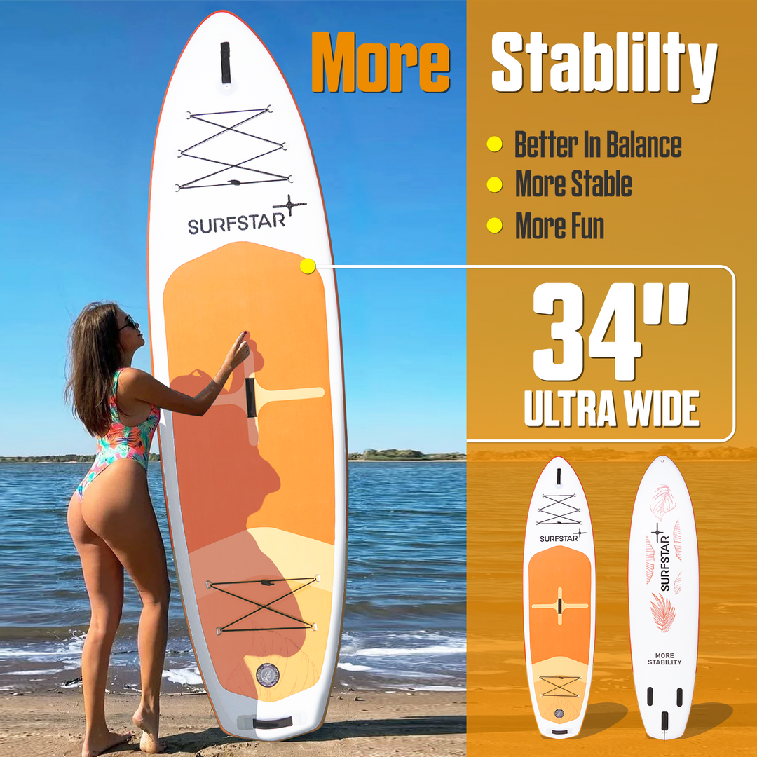 SurfStar Extra Wide Paddle Board 10'6'' x 34" Latest Lagoon Series More Stability Anti-Slip Portable