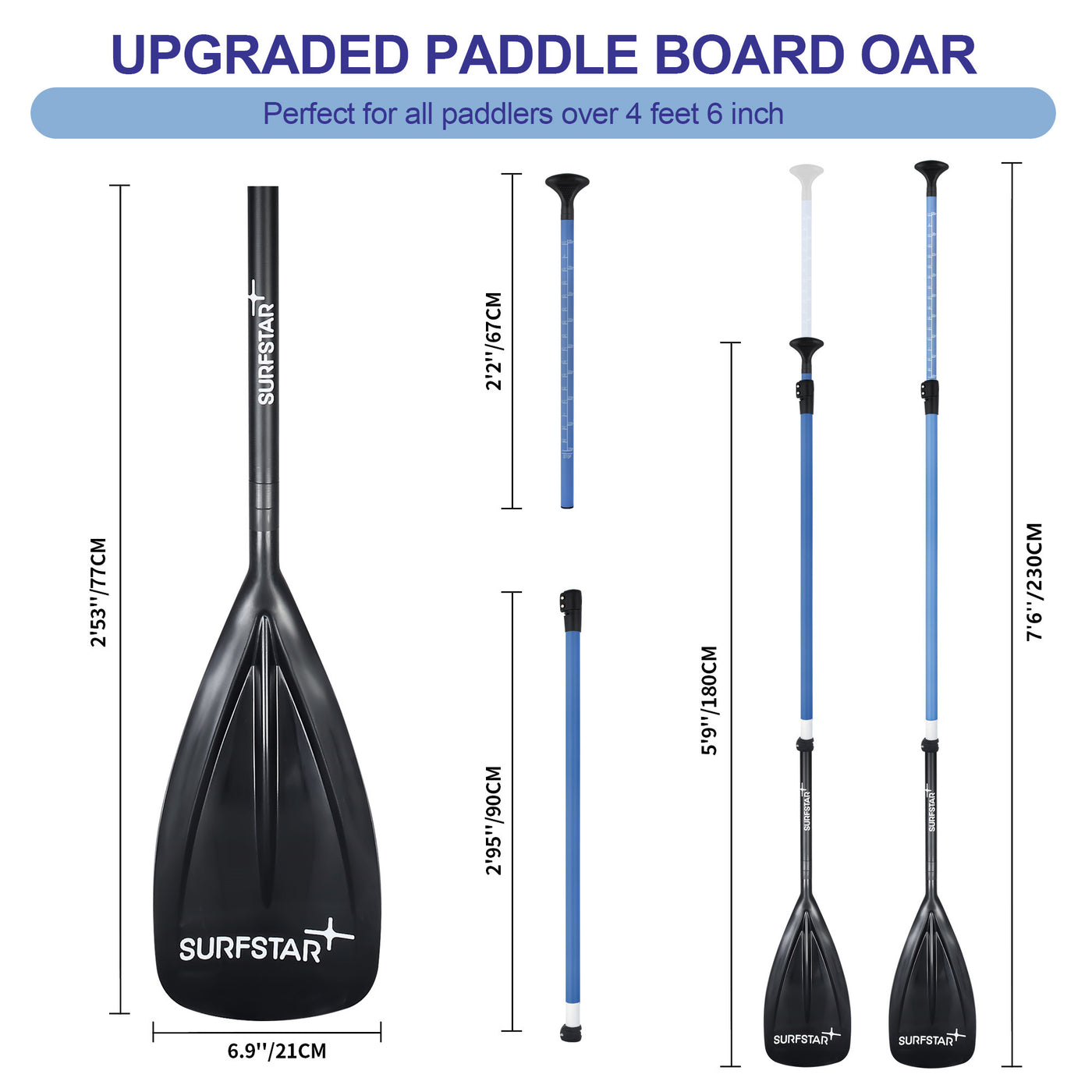 Surfstar Fiberglass SUP Paddle, Adjustable Paddle Board Oars