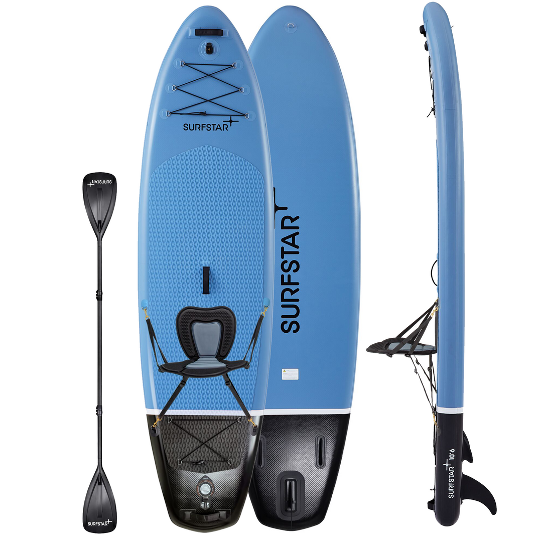 SurfStar 10'6" Inflatable Paddle Board (Blue) With Detachable Kayak Seat Lightweight & Durable