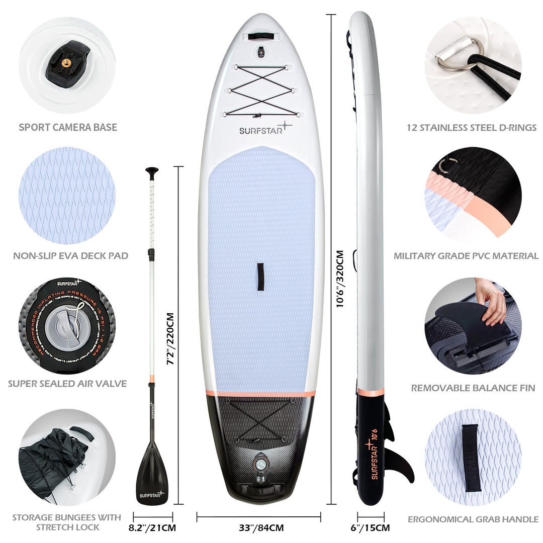 SurfStar Advance Star 10'6'' Paddle Board Set With Fiberglass Paddle (White)