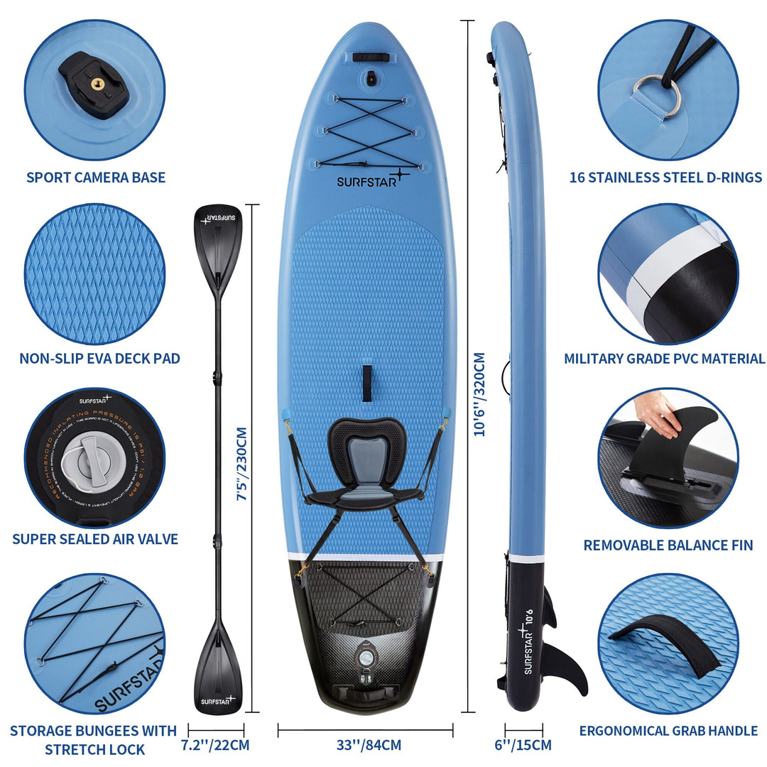 10'6" Inflatable Paddle Board Kayak Combo